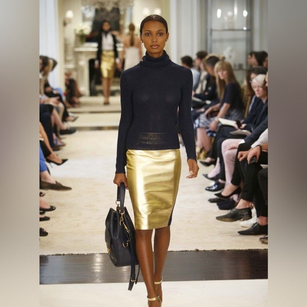 Ralph Lauren gold metallic lamb leather skirt L